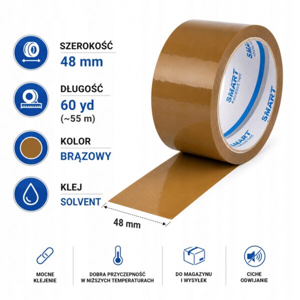 taŚma pakowa mocna smart 48/60y kauczuk solvent brĄz do paczek